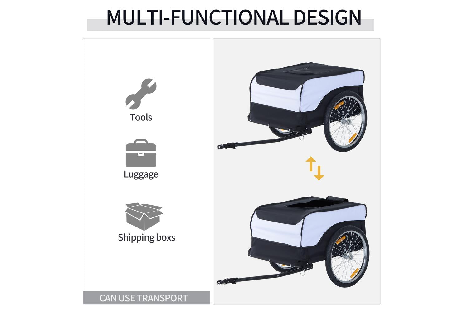 Homcom Folding Bicycle Cargo Trailer with Cover | Black/White-4
