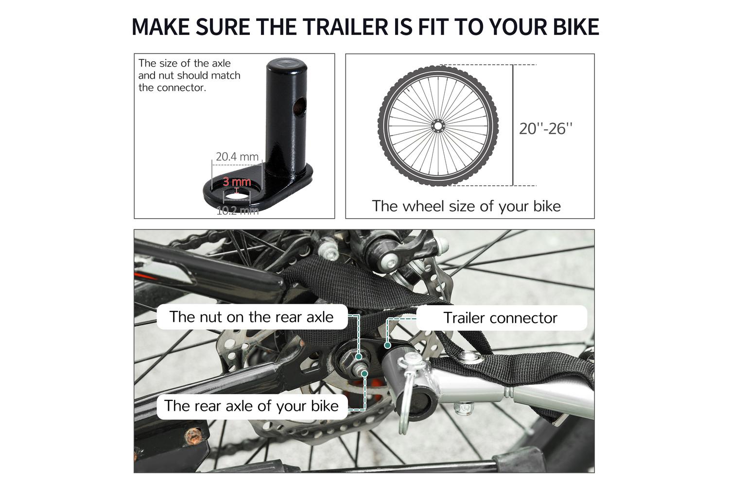 Homcom Folding Bicycle Cargo Trailer with Cover | Black/White-6