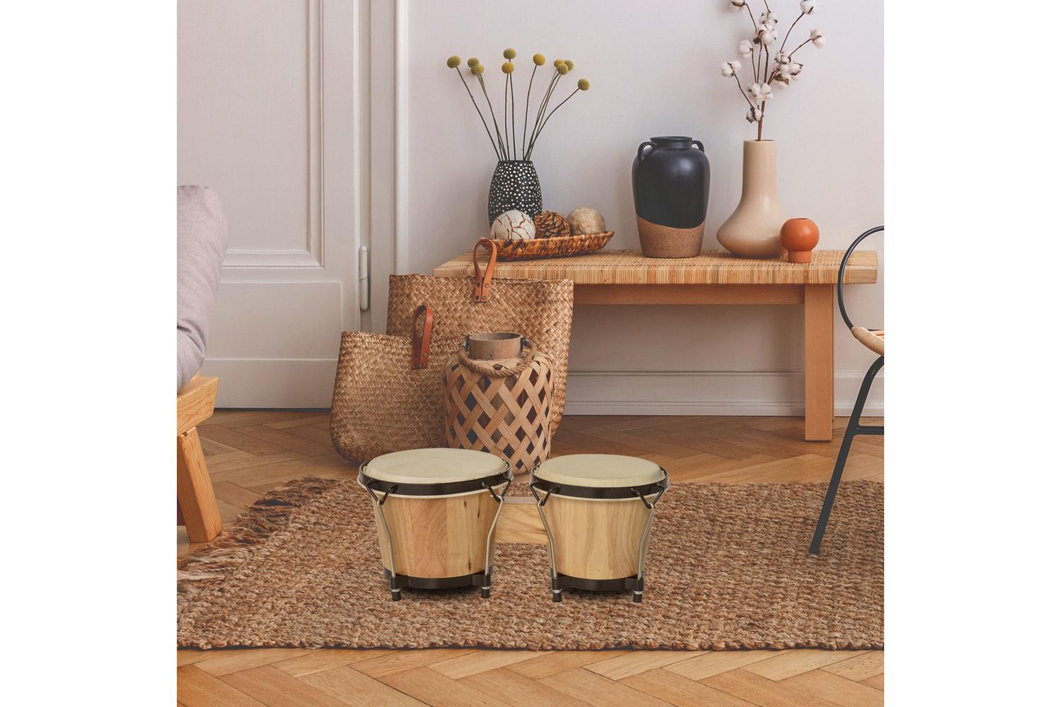 Homcom Wooden Bongo Drum Set with Carry Bag | Brown
