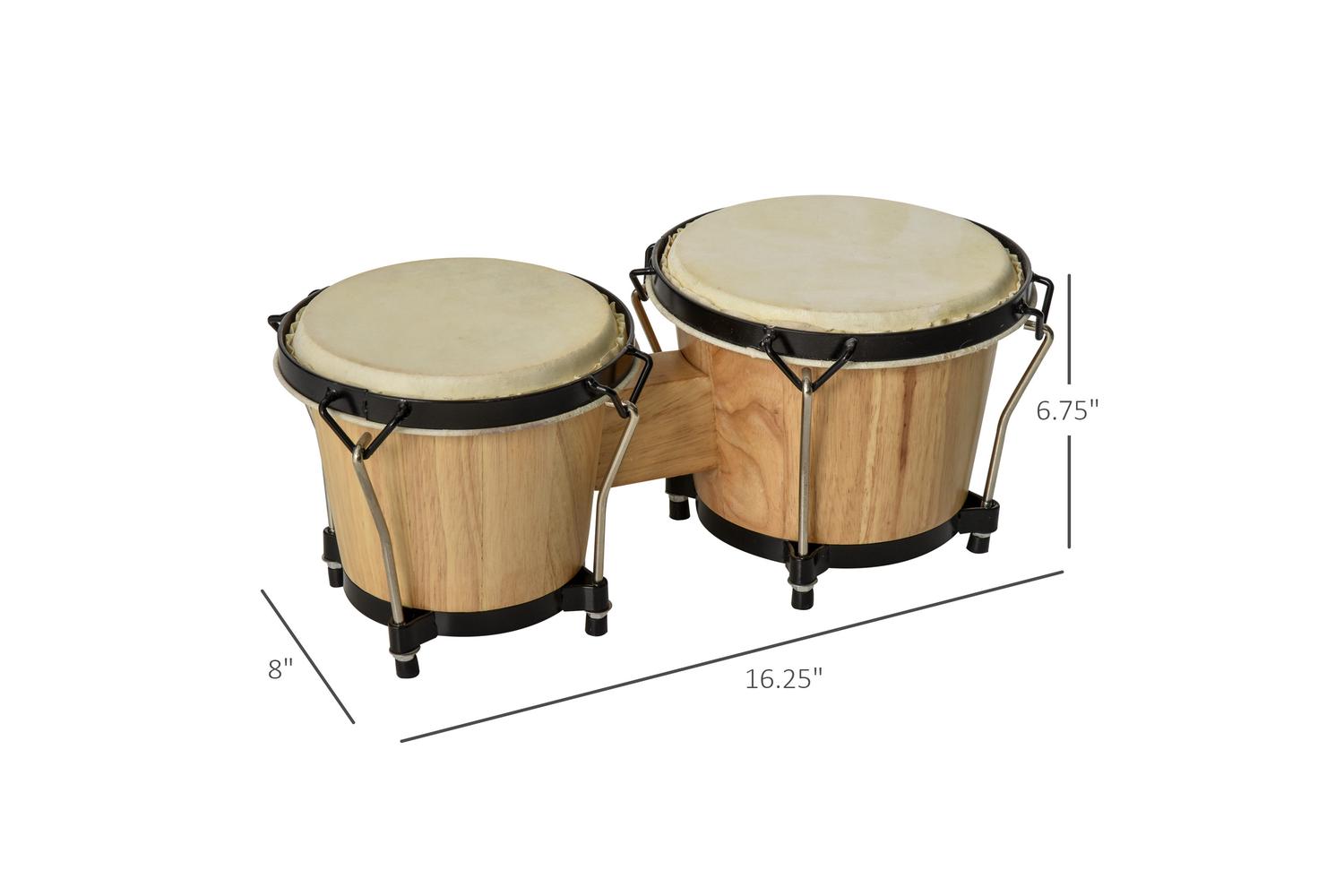 Homcom Wooden Bongo Drum Set with Carry Bag | Brown-2