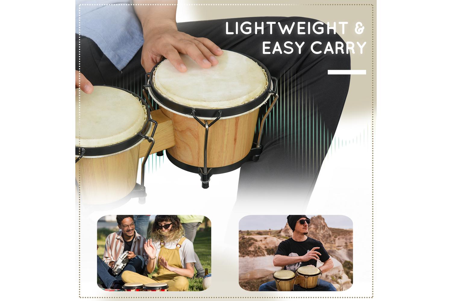 Homcom Wooden Bongo Drum Set with Carry Bag | Brown-5
