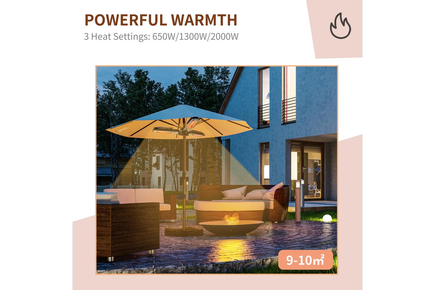 Outsunny 2000W Parasol Mounted Electric Infrared Heater | Black-6
