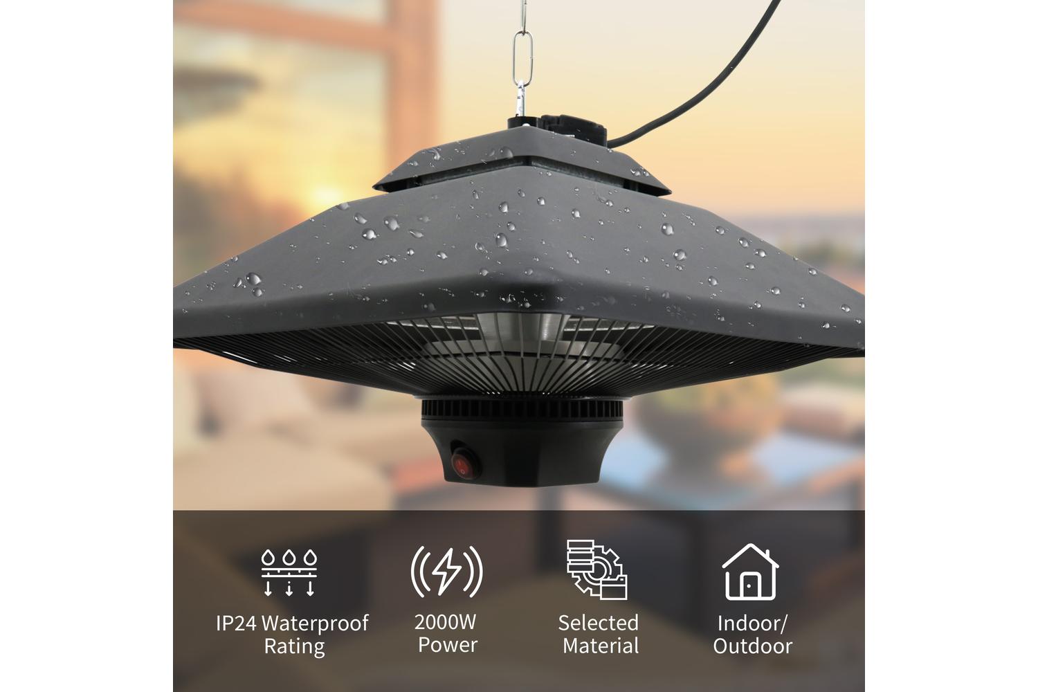 Outsunny 2000W Hanging Halogen Heater | Black-4