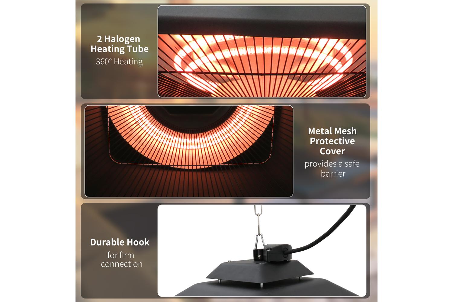 Outsunny 2000W Hanging Halogen Heater | Black-5