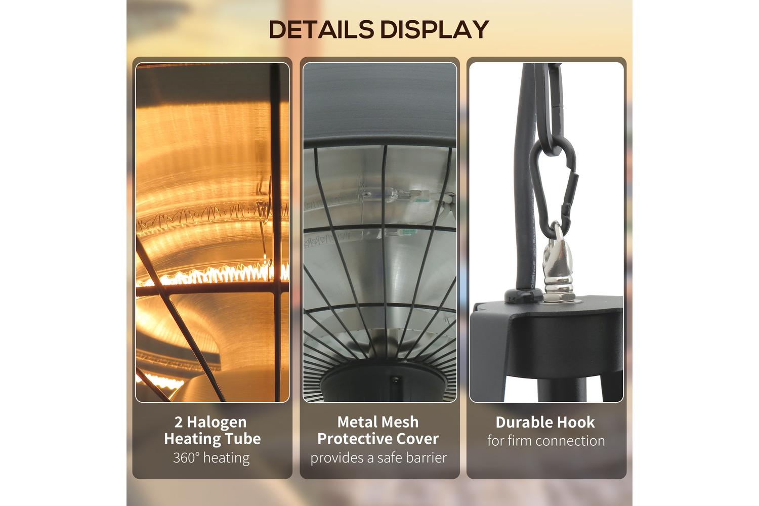 Outsunny 2500W Adjustable Infrared Halogen Light Heater | Black-5