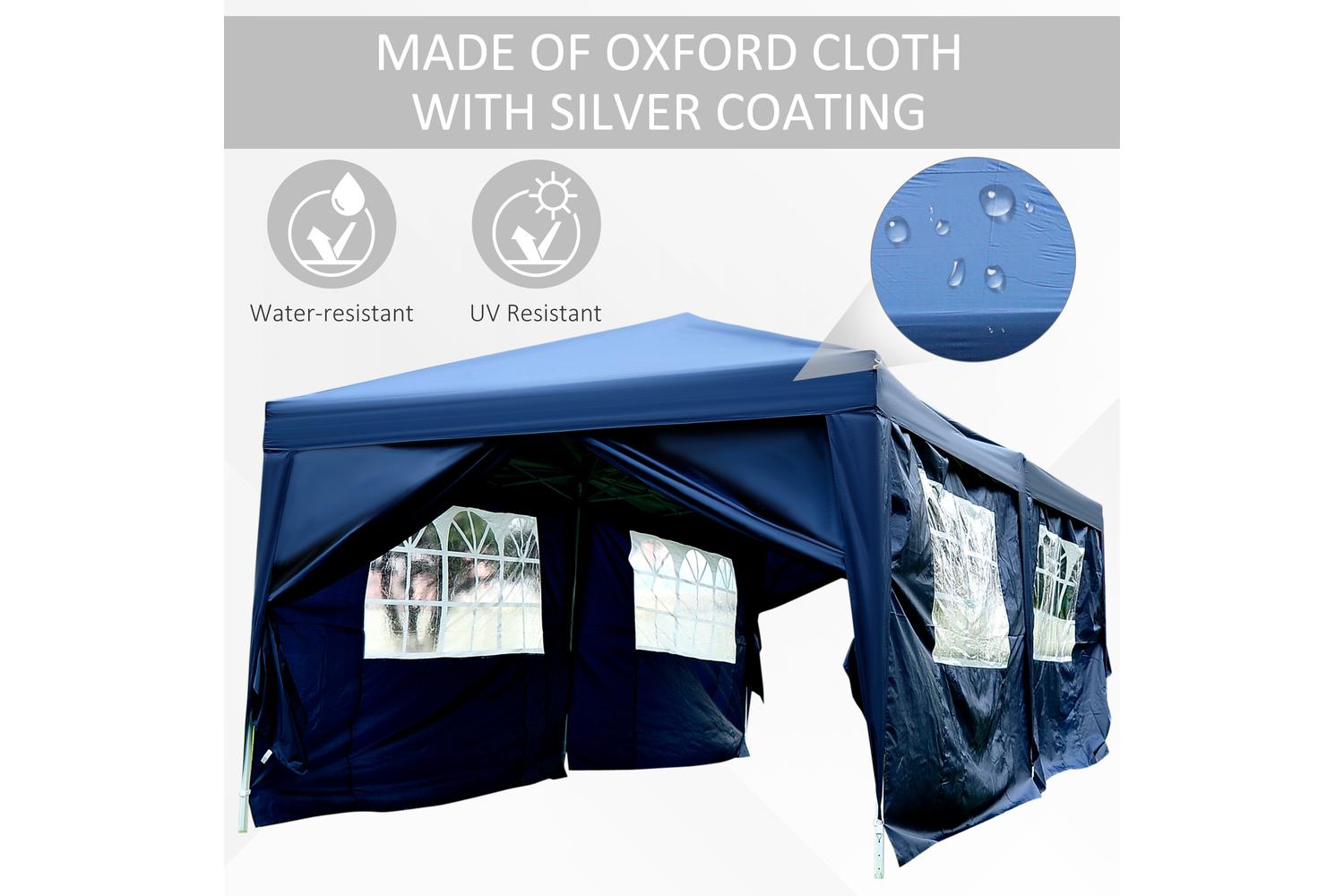 Outsunny Garden Water Resistant Gazebo Pop Up Tent | Blue-3