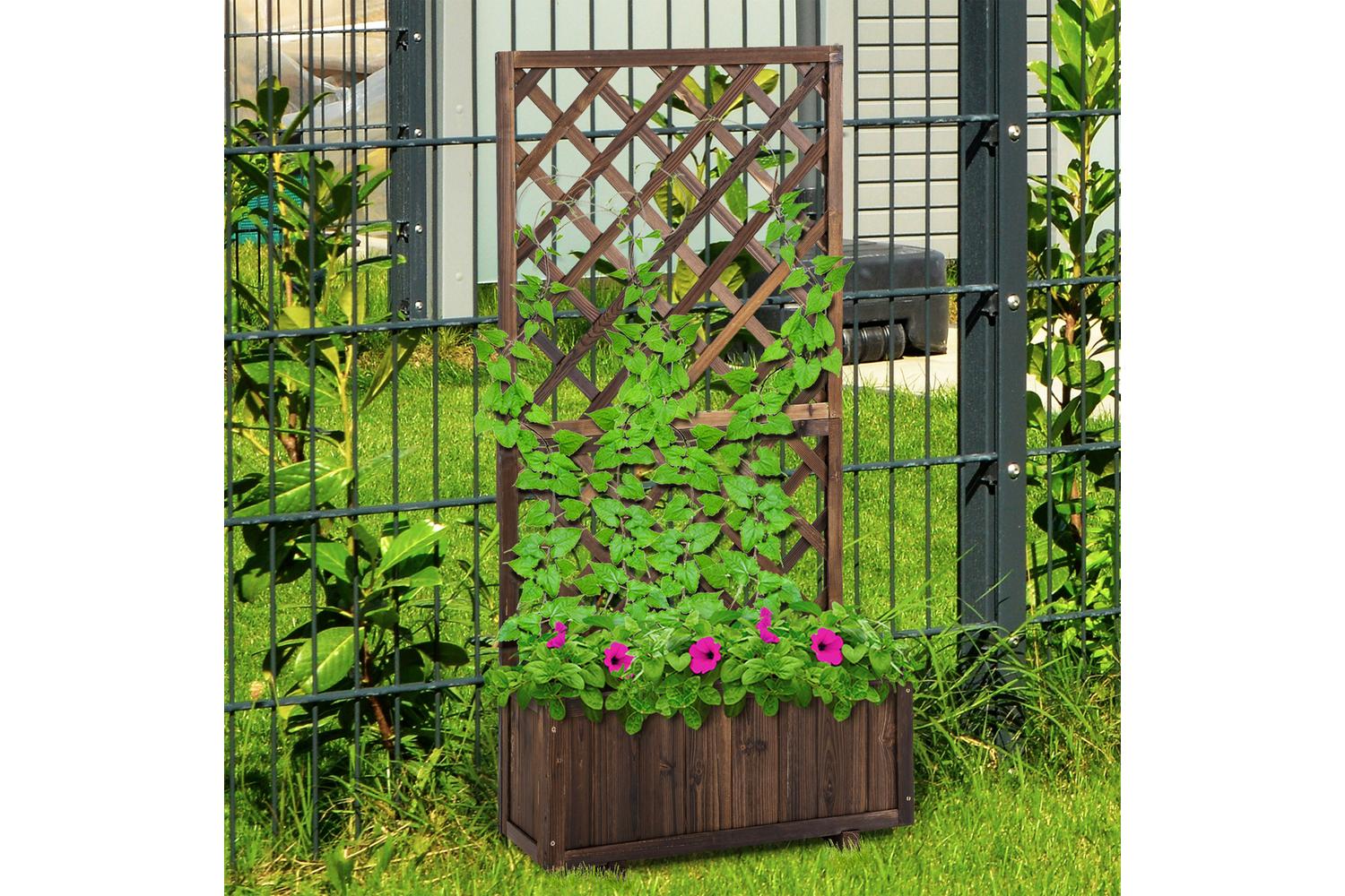 Outsunny Garden Wooden Pine Trough Planter Box | Carbonised
