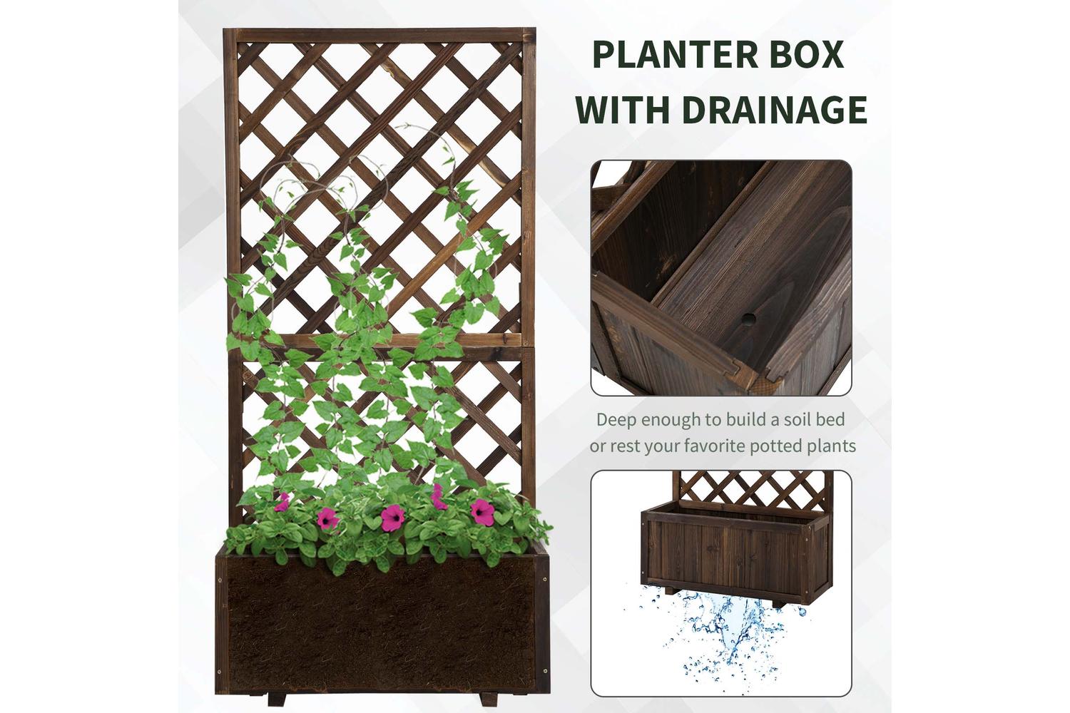 Outsunny Garden Wooden Pine Trough Planter Box | Carbonised-4