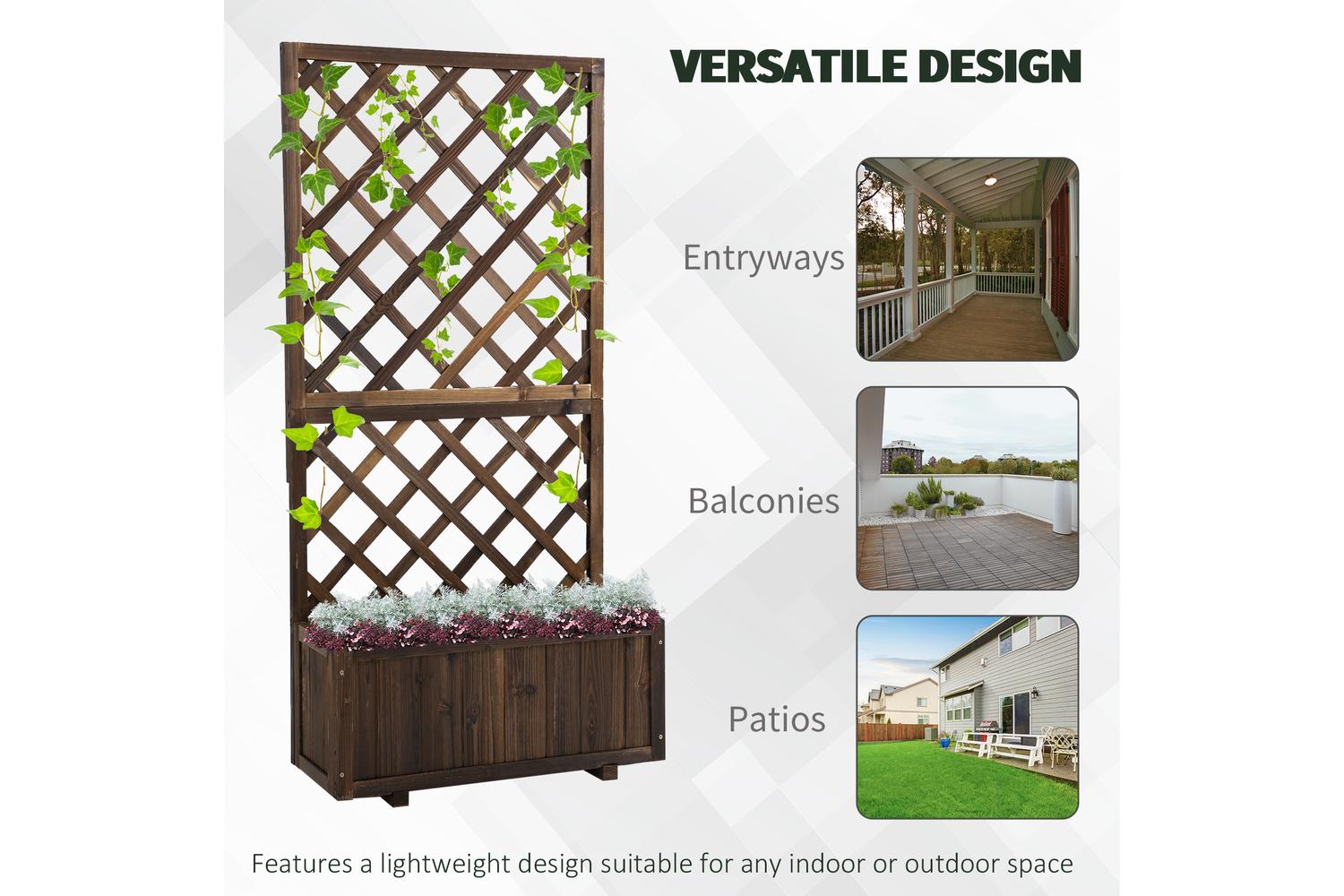 Outsunny Garden Wooden Pine Trough Planter Box | Carbonised-5