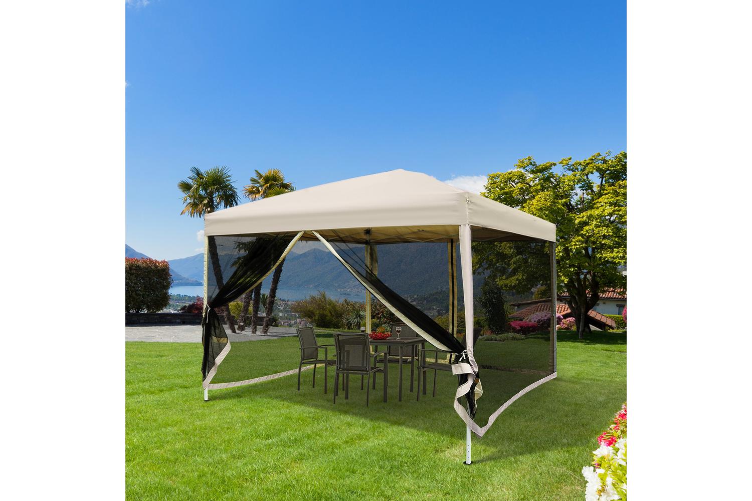 Outsunny Gazebo Pop Up Camping Tent | Tan