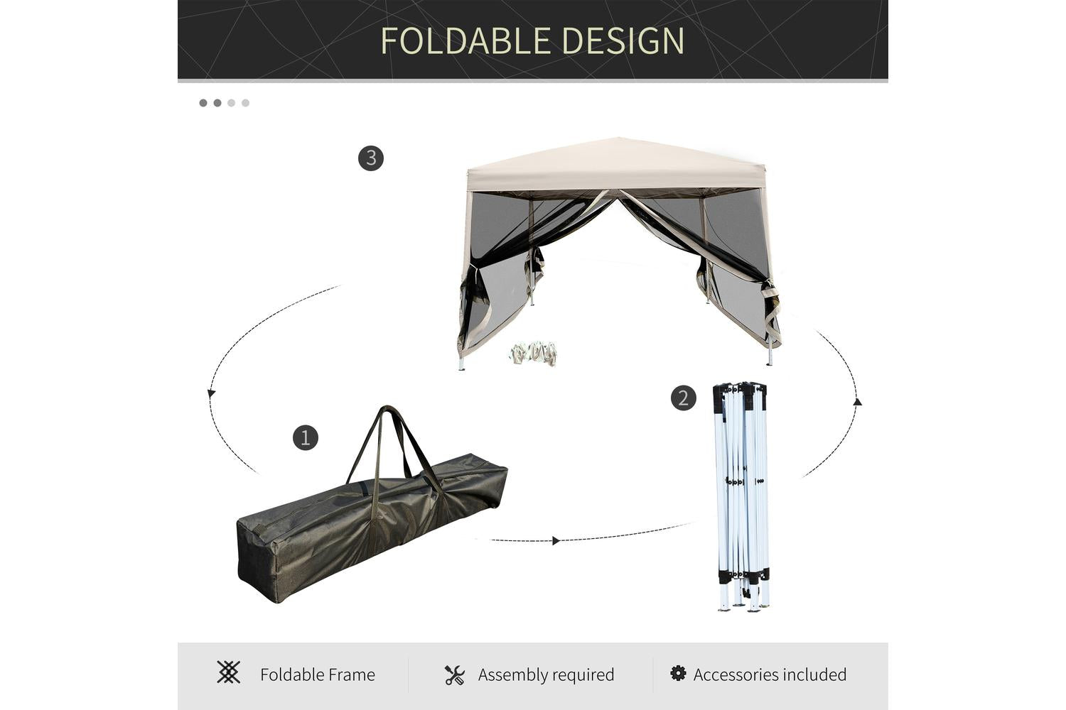 Outsunny Gazebo Pop Up Camping Tent | Tan-3