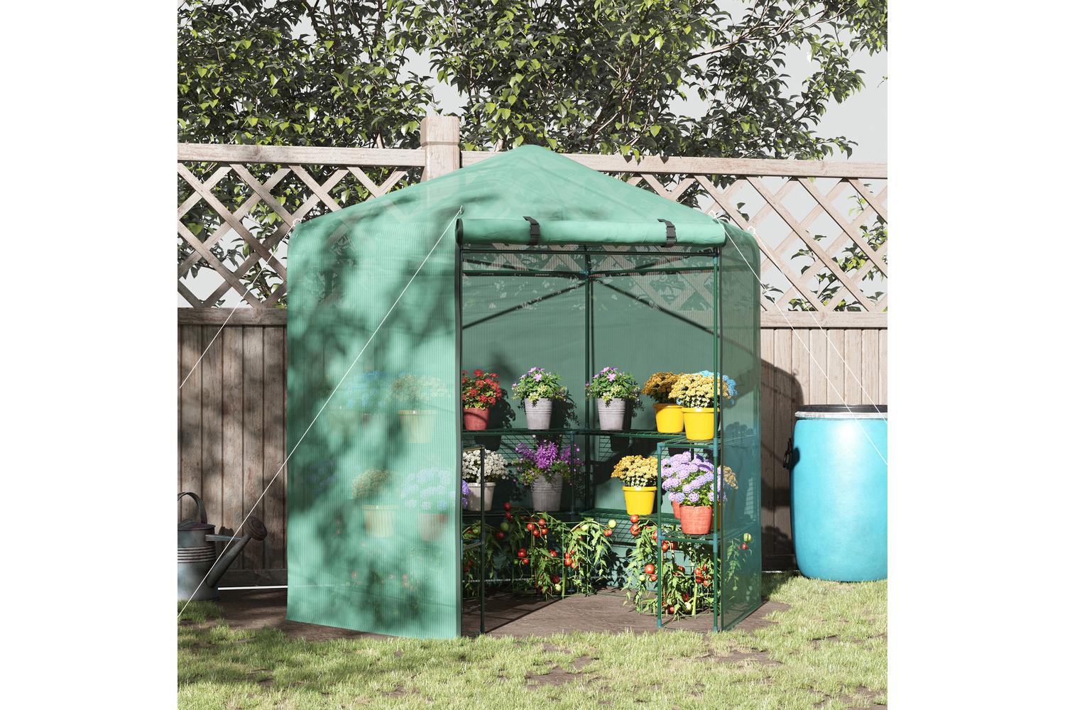 Outsunny Hexagon Walk in Greenhouse | Dark Green