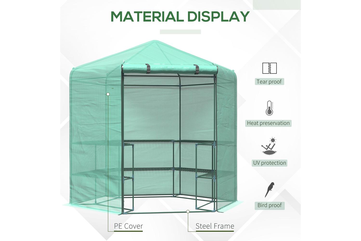 Outsunny Hexagon Walk in Greenhouse | Dark Green-3