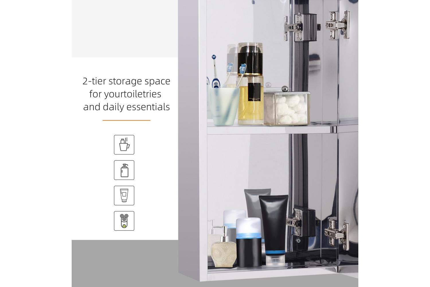 Homcom Stainless Steel Mirror Storage Cabinet | Silver-4