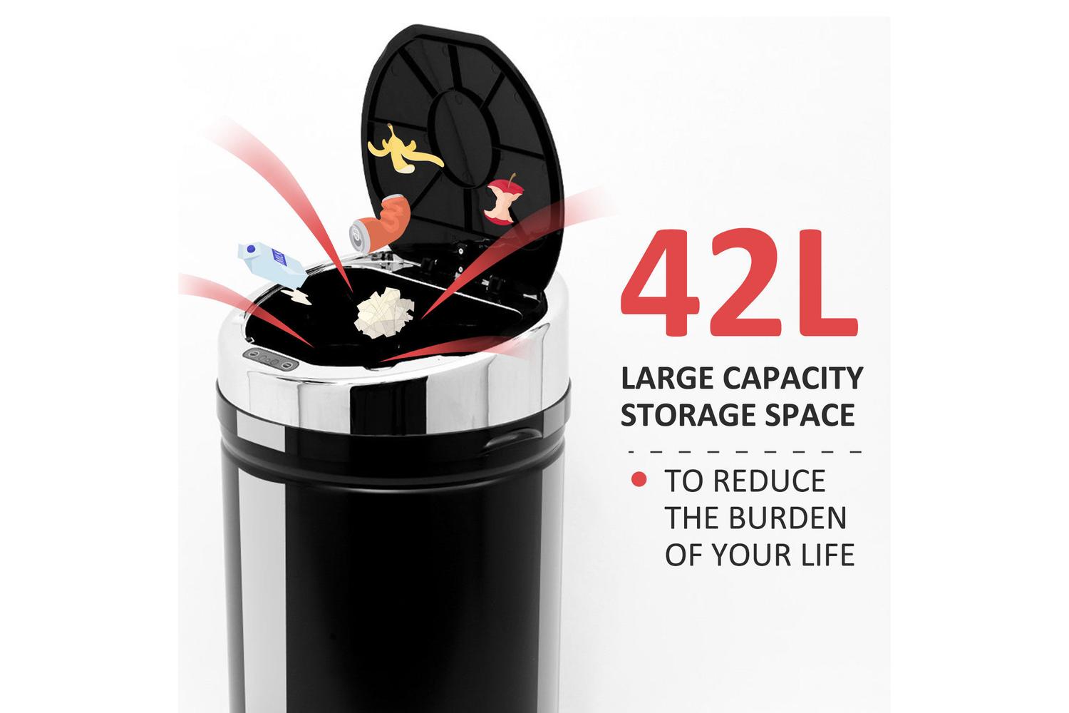 Homcom Stainless Steel Sensor Trash Can W/ Bucket | Black-4