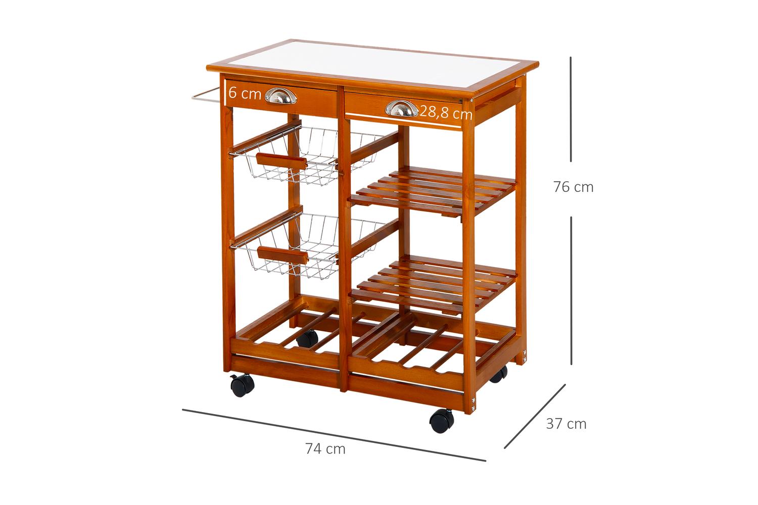 Homcom Wooden Kitchen Trolley Rolling Cart | Honey-2