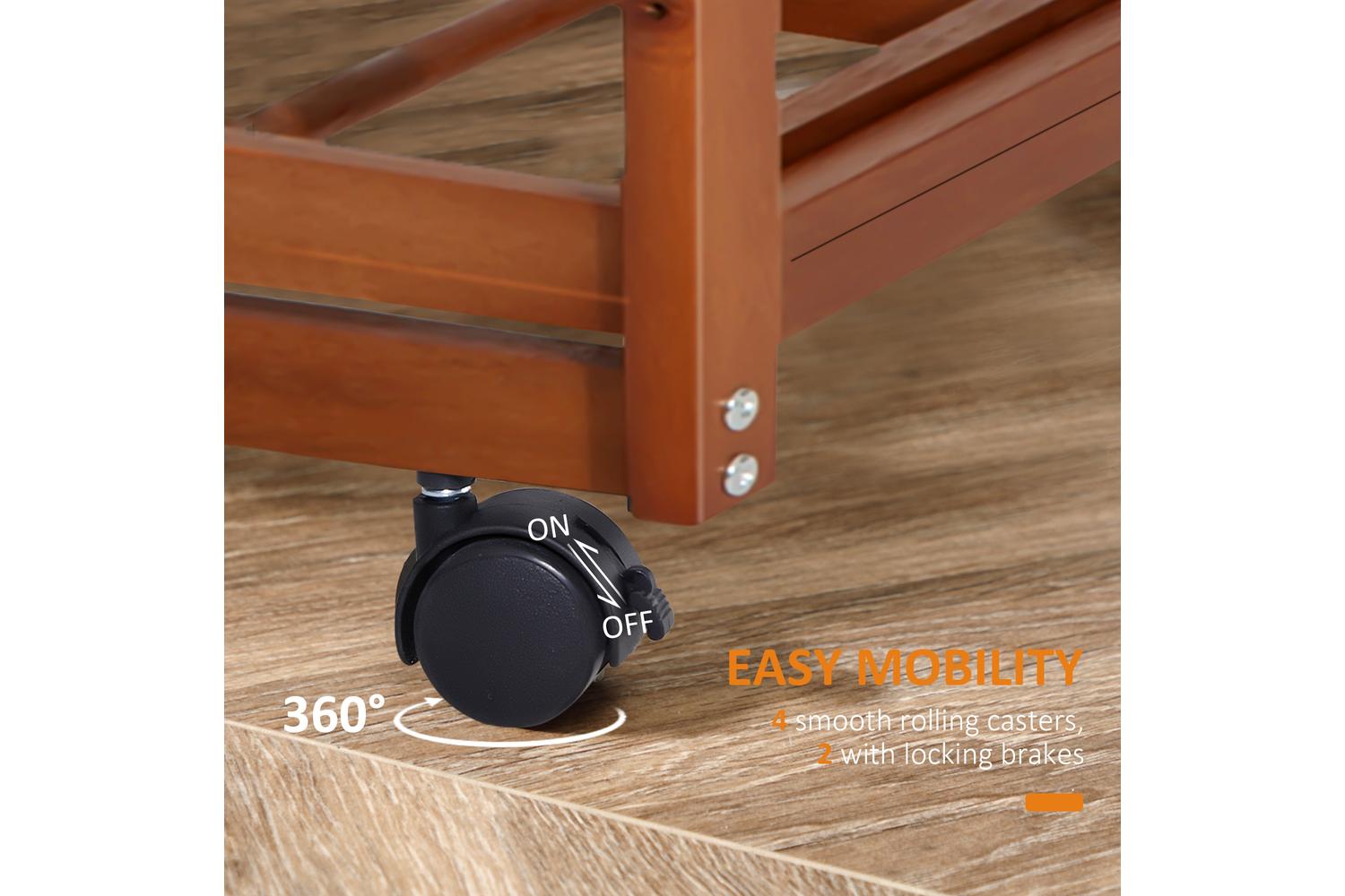 Homcom Wooden Kitchen Trolley Rolling Cart | Honey-4
