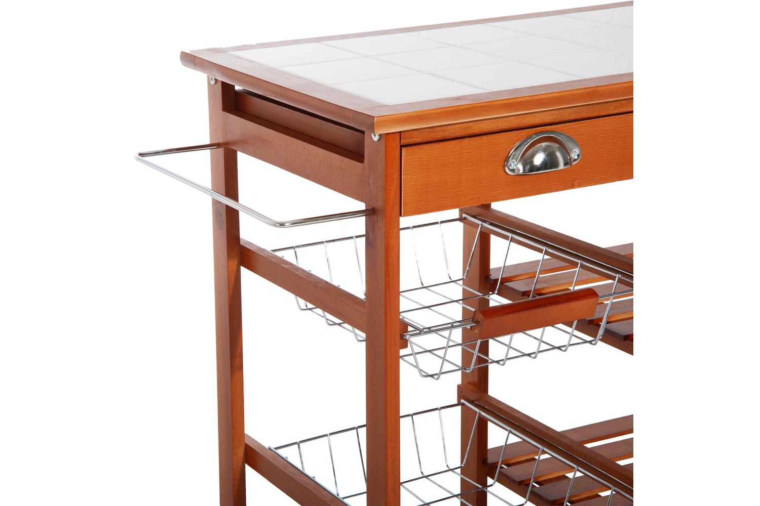 Homcom Wooden Kitchen Trolley Rolling Cart | Honey-7