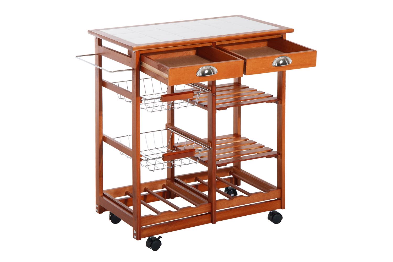 Homcom Wooden Kitchen Trolley Rolling Cart | Honey-8