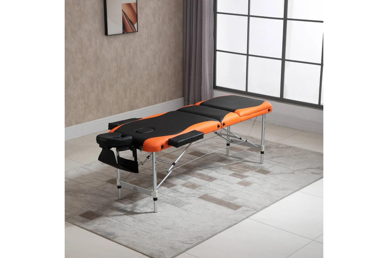 Homcom Professional Portable Massage Table with Headrest | Black/Orange-2
