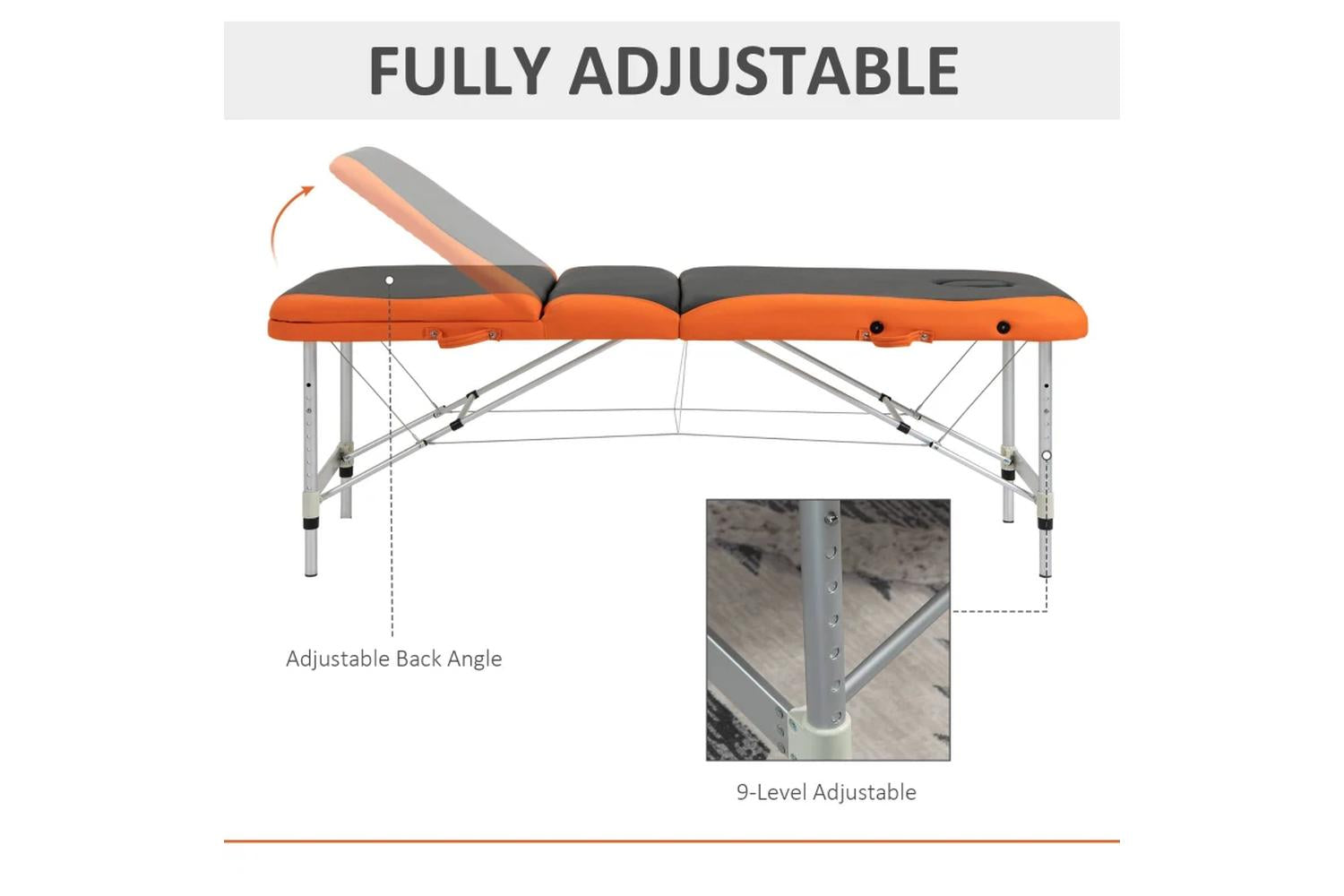 Homcom Professional Portable Massage Table with Headrest | Black/Orange-4