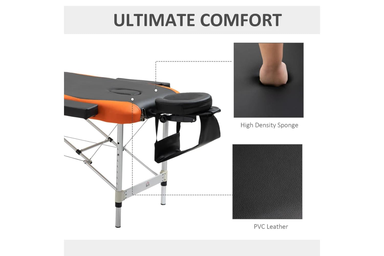 Homcom Professional Portable Massage Table with Headrest | Black/Orange-6