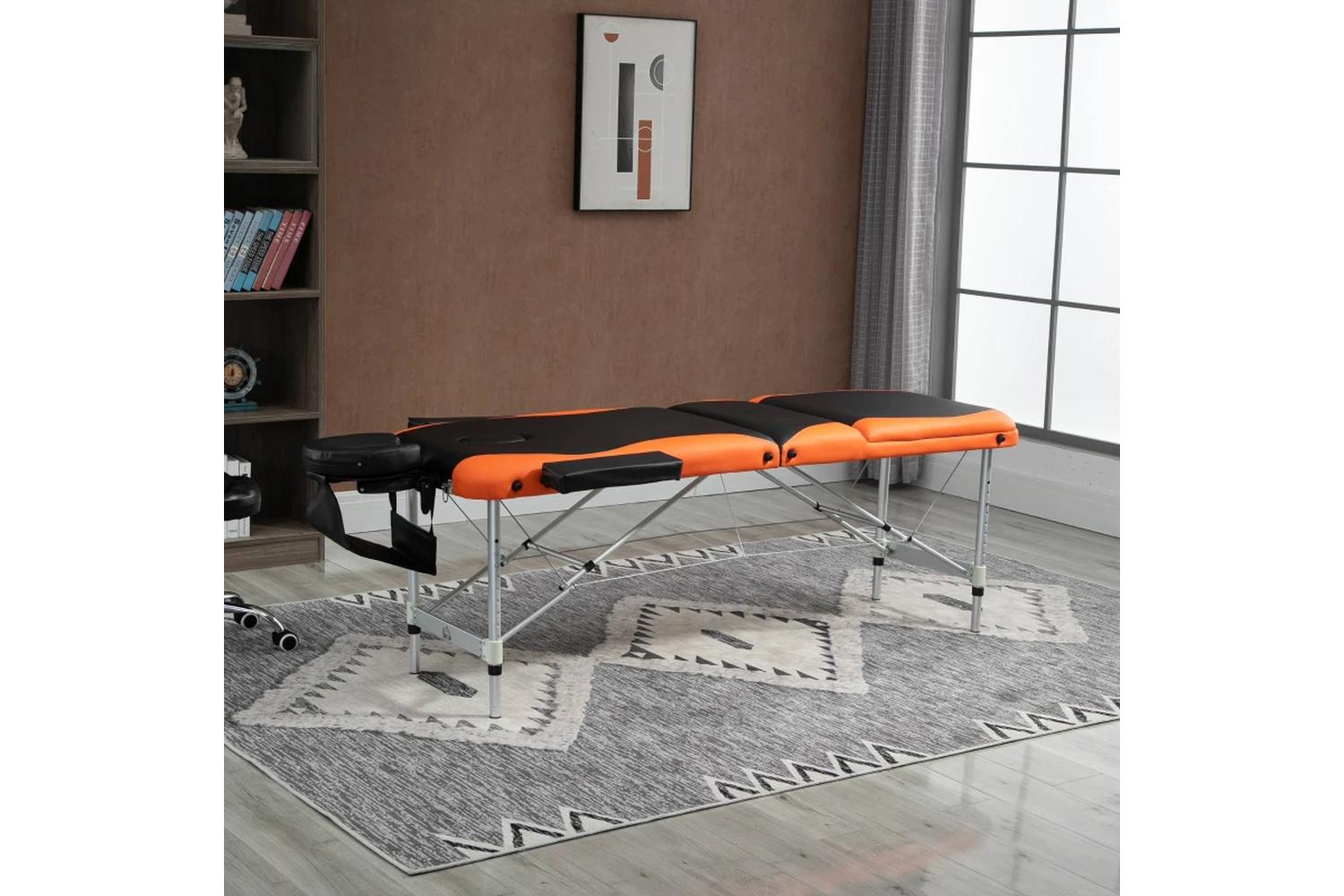 Homcom Professional Portable Massage Table with Headrest | Black/Orange-8