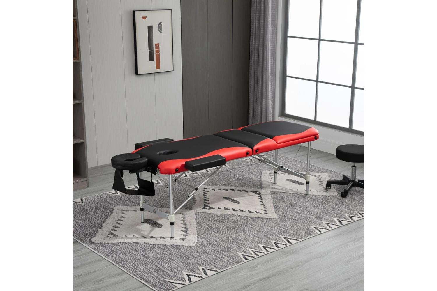 Homcom Professional Portable Massage Table with Headrest | Black/Red-2