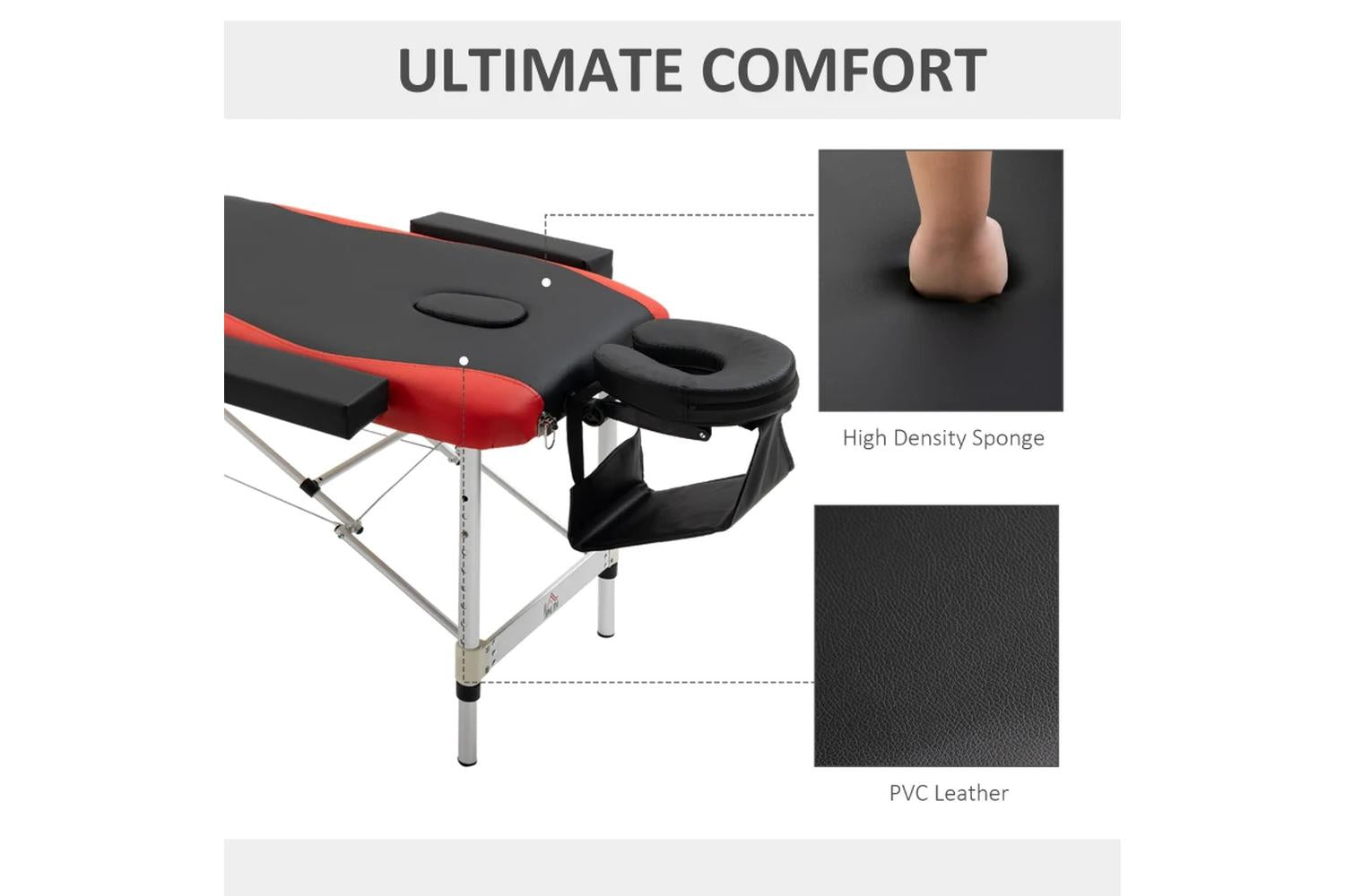 Homcom Professional Portable Massage Table with Headrest | Black/Red-6