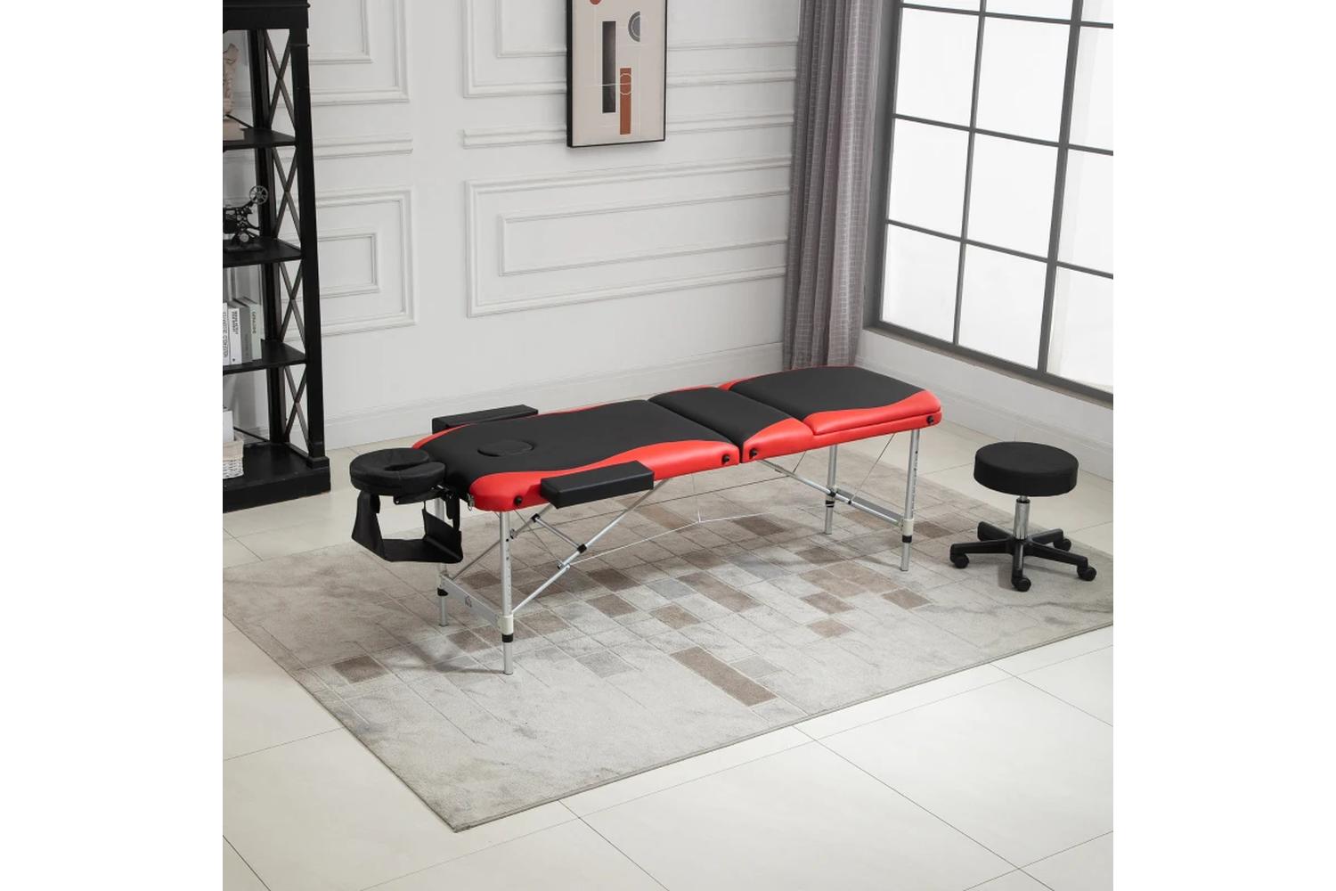 Homcom Professional Portable Massage Table with Headrest | Black/Red-8