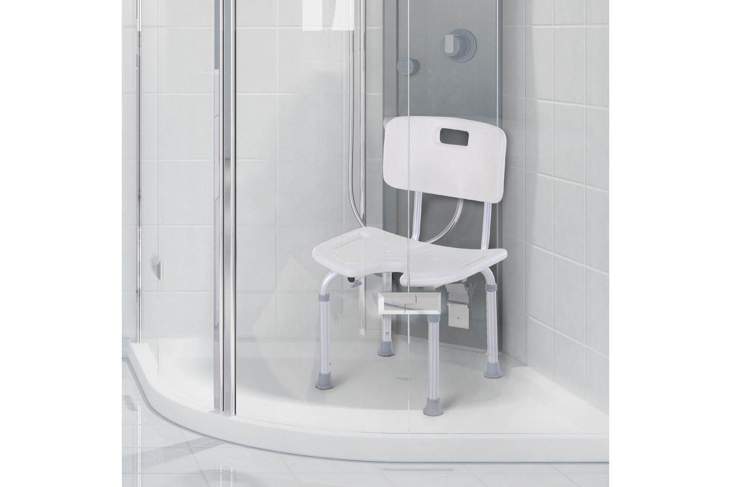 Homcom Height Adjustable Spa Shower Chair | White/Silver
