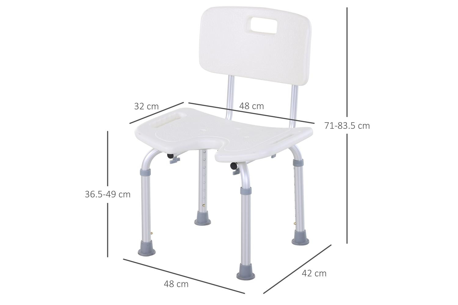 Homcom Height Adjustable Spa Shower Chair | White/Silver-2