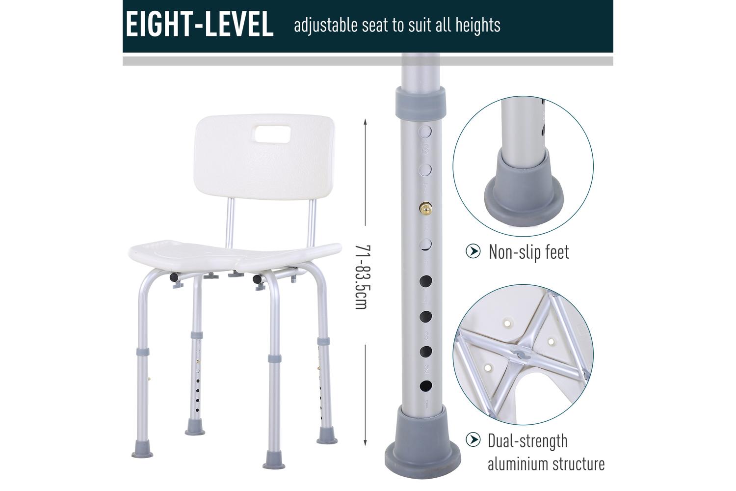 Homcom Height Adjustable Spa Shower Chair | White/Silver-3