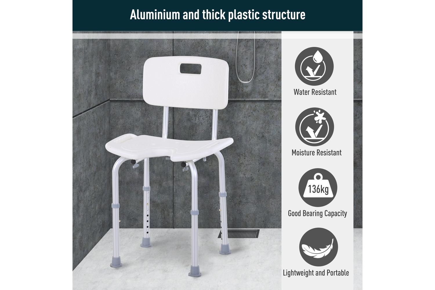 Homcom Height Adjustable Spa Shower Chair | White/Silver-5