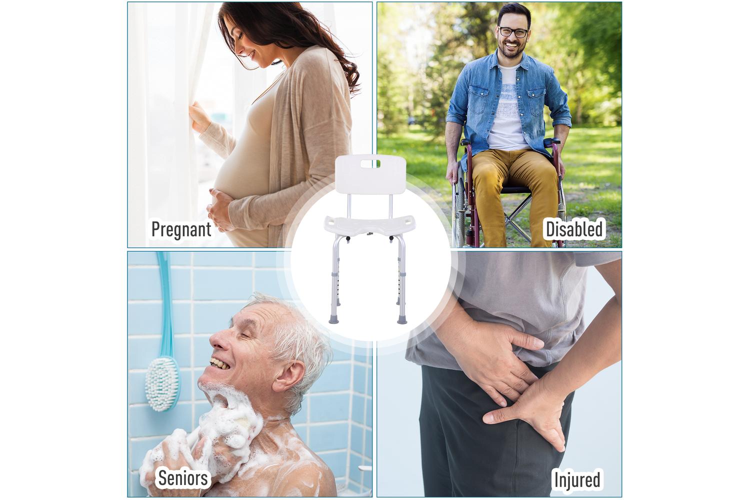 Homcom Height Adjustable Spa Shower Chair | White/Silver-6