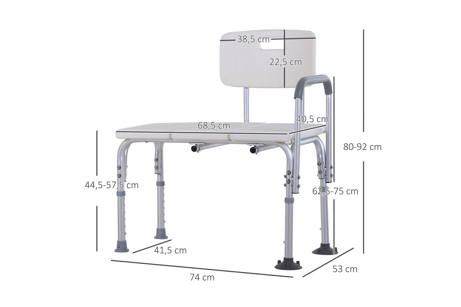 Homcom Adjustable Shower Chair with Back and Handles | White/Silver-2