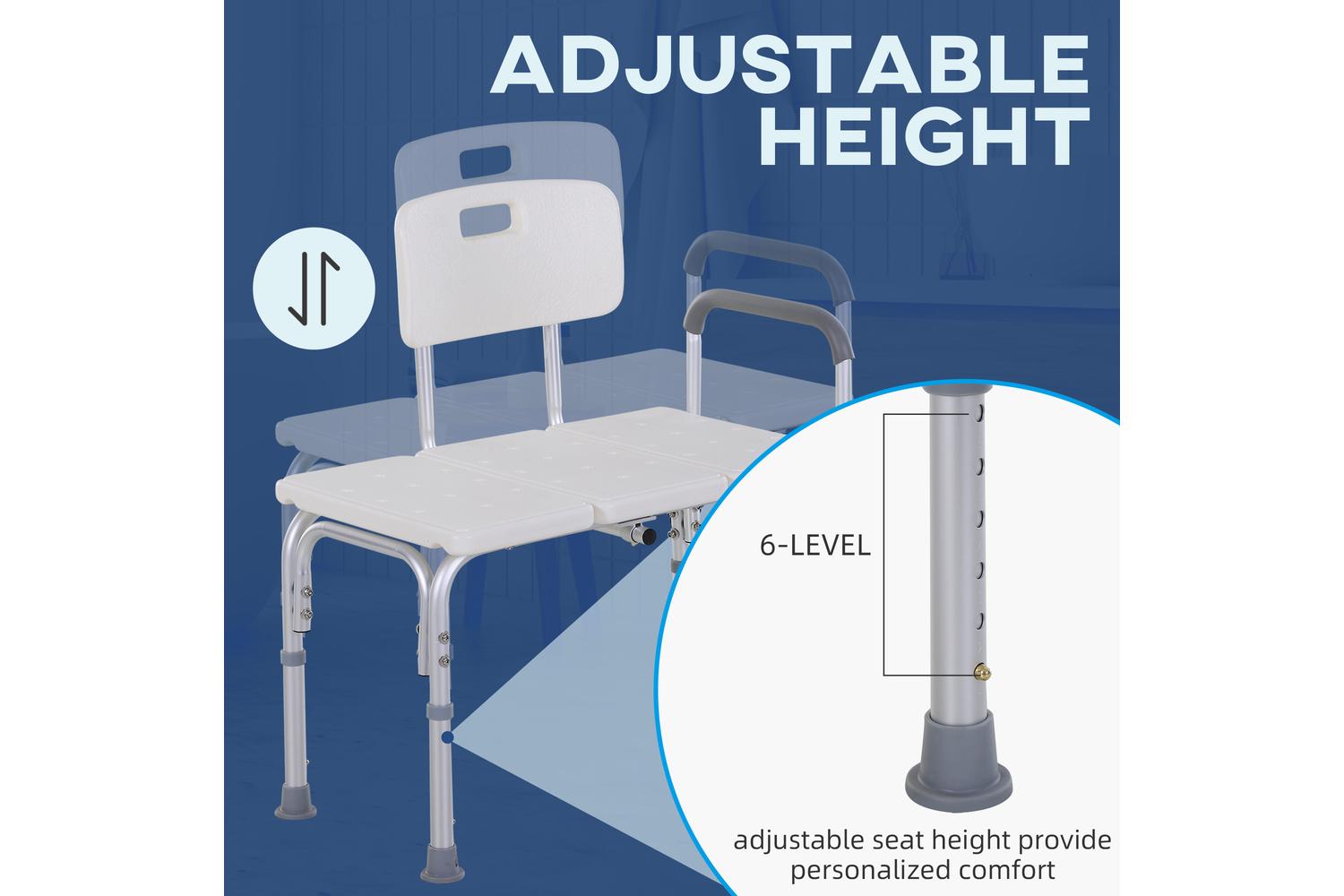 Homcom Adjustable Shower Chair with Back and Handles | White/Silver-4