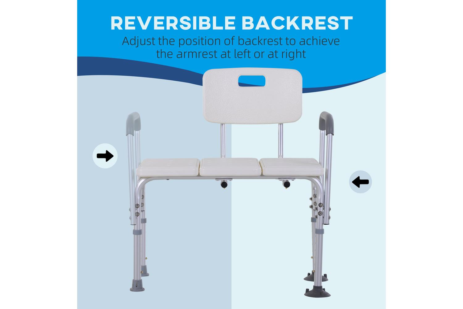 Homcom Adjustable Shower Chair with Back and Handles | White/Silver-5