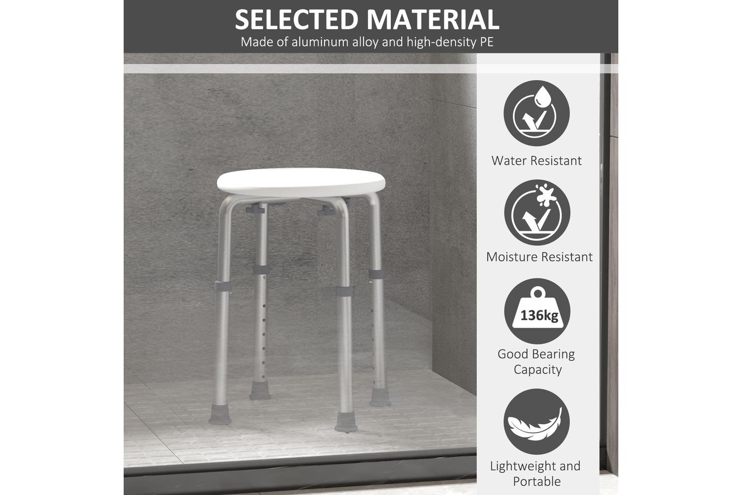 Homcom Adjustable Shower Stool for Elderly | Cream White-5
