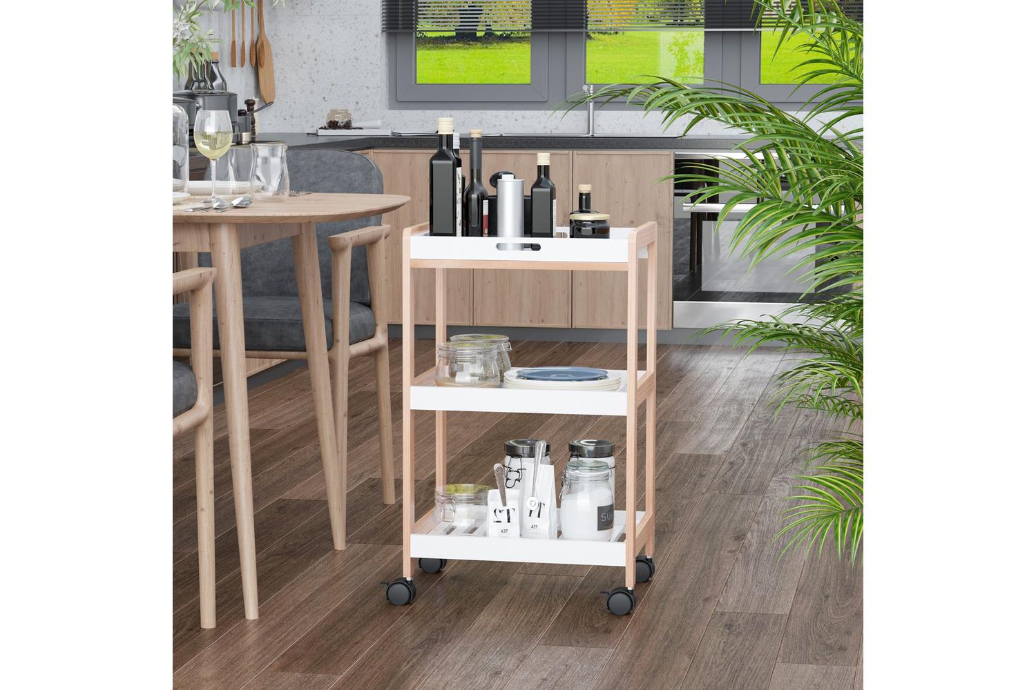 Homcom Mobile Kitchen Trolley Cart | White/Natural
