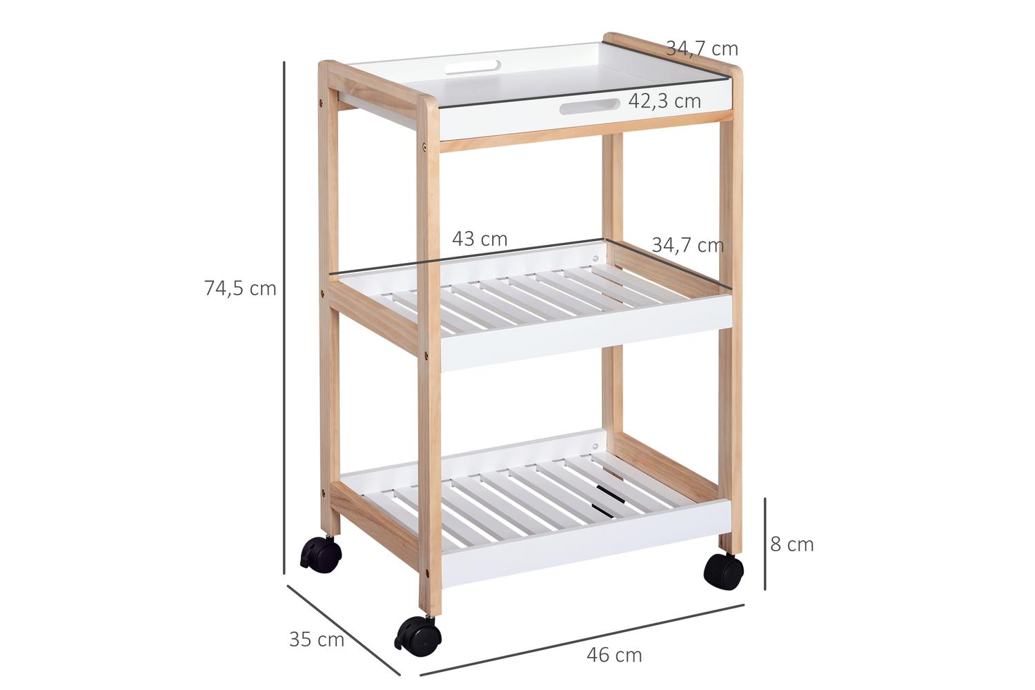 Homcom Mobile Kitchen Trolley Cart | White/Natural-2