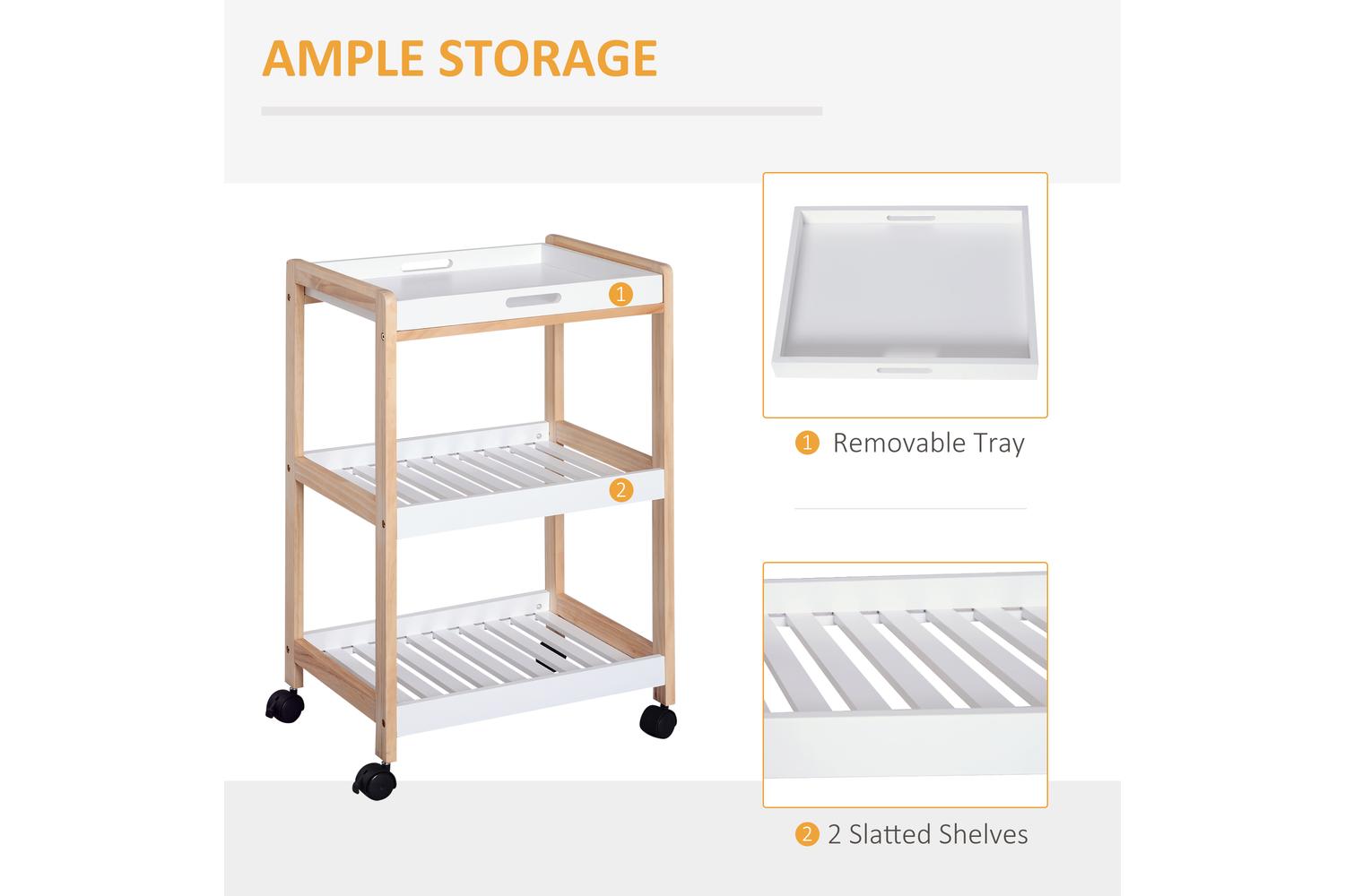 Homcom Mobile Kitchen Trolley Cart | White/Natural-3