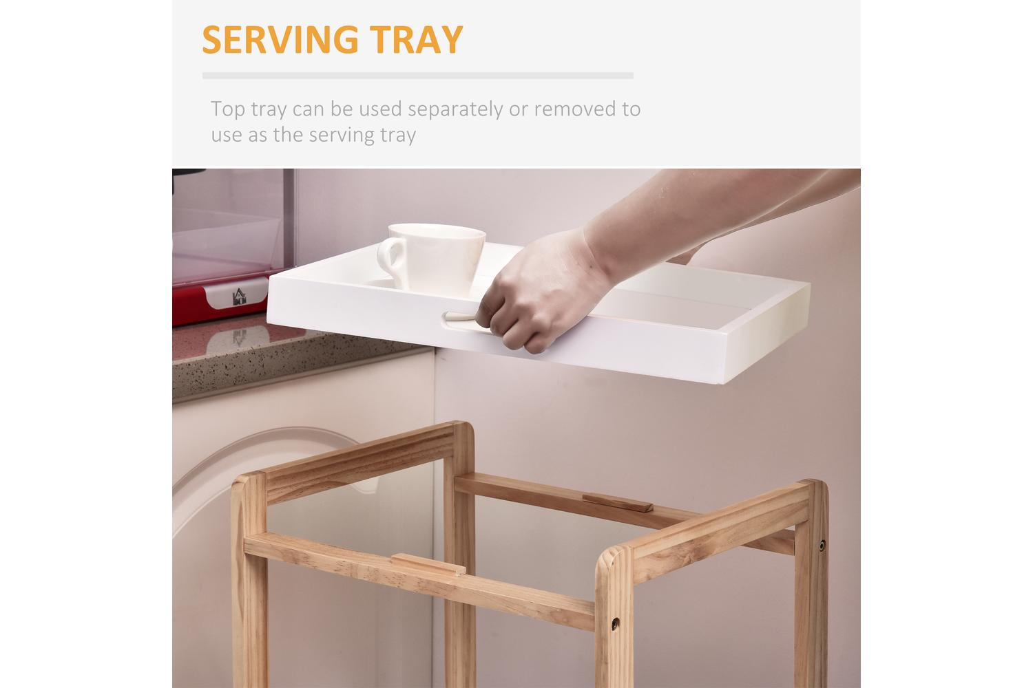 Homcom Mobile Kitchen Trolley Cart | White/Natural-4