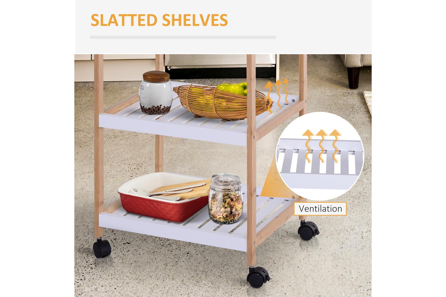 Homcom Mobile Kitchen Trolley Cart | White/Natural-5
