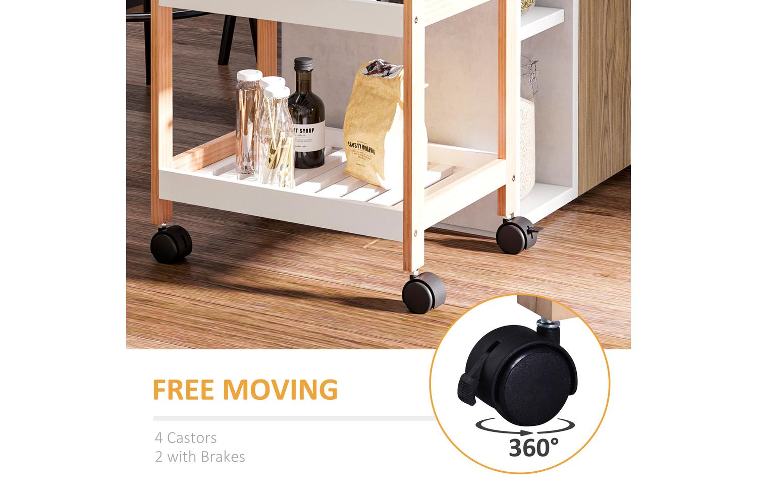 Homcom Mobile Kitchen Trolley Cart | White/Natural-6