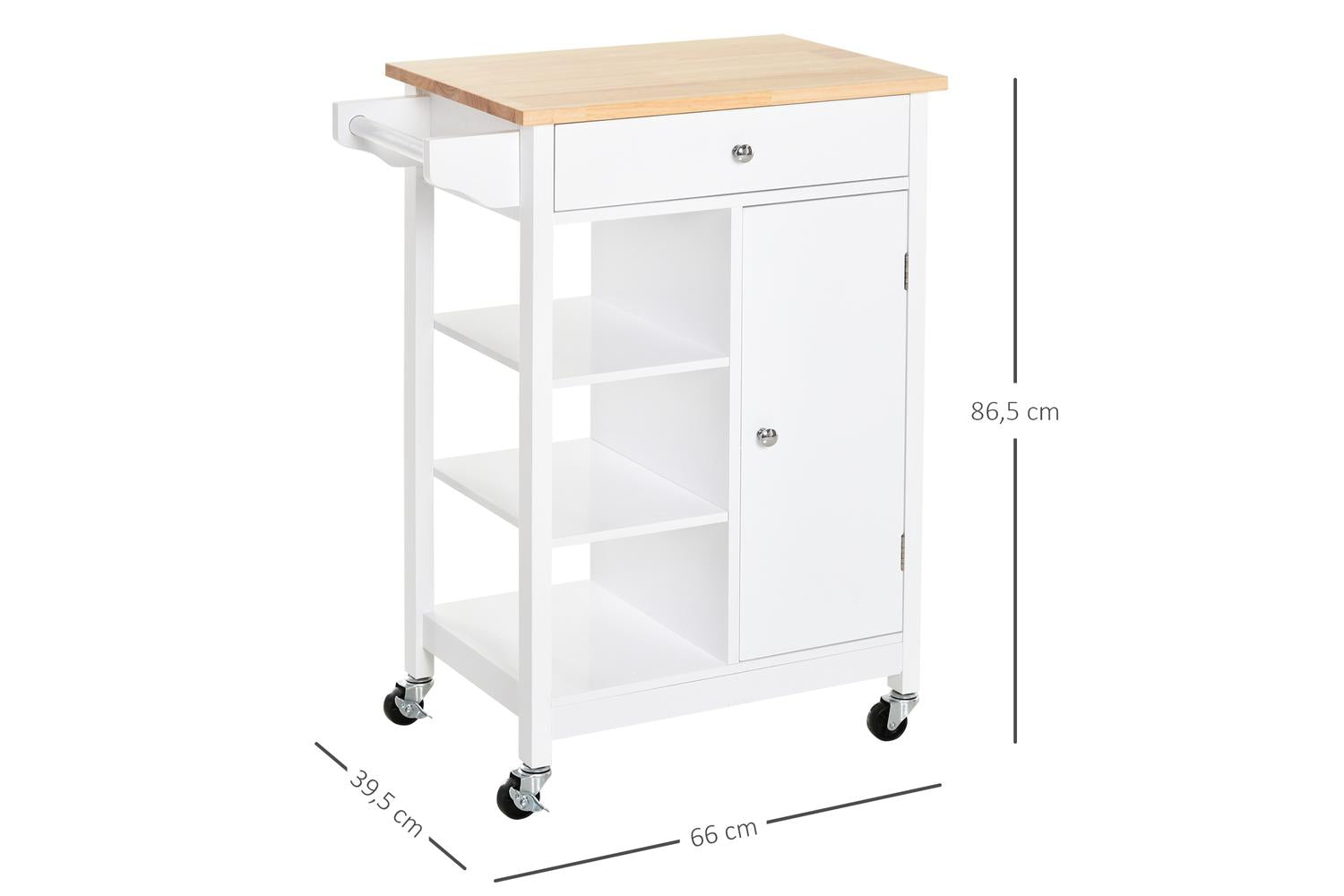 Homcom MDF Kitchen Storage Trolley Cart | White/Natural-2