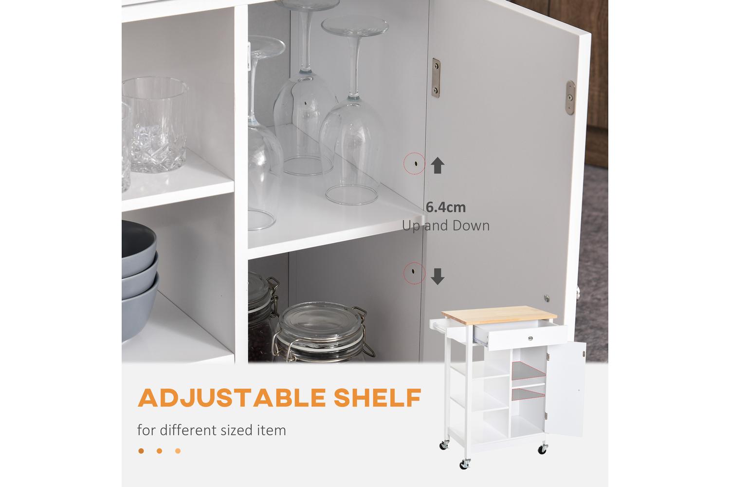 Homcom MDF Kitchen Storage Trolley Cart | White/Natural-5
