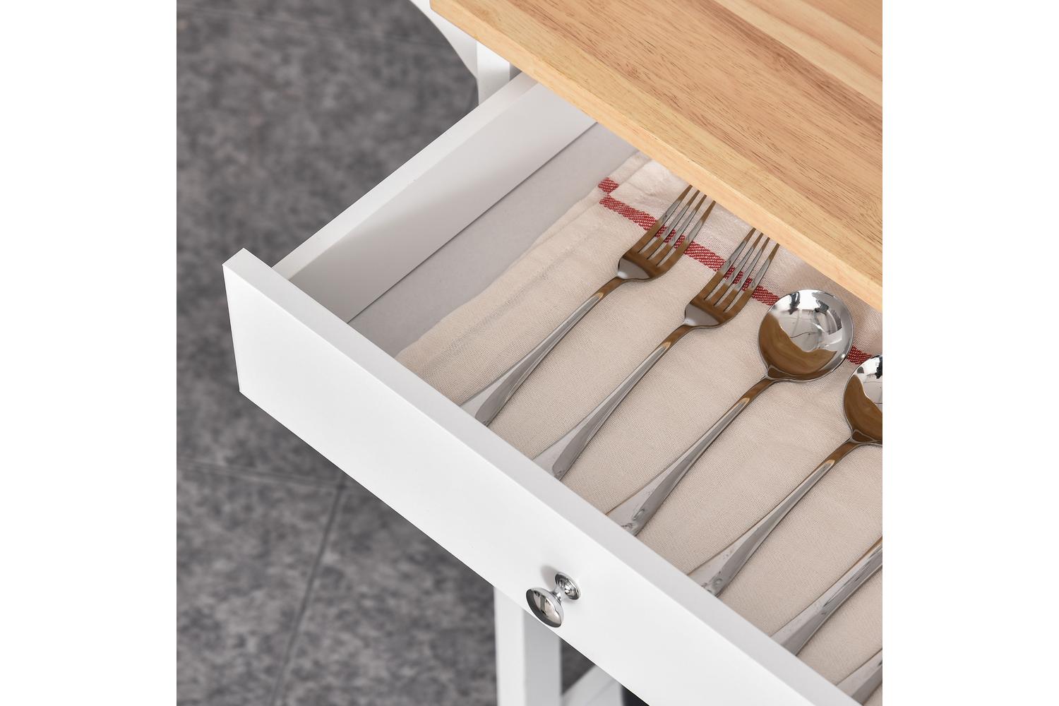 Homcom MDF Kitchen Storage Trolley Cart | White/Natural-6