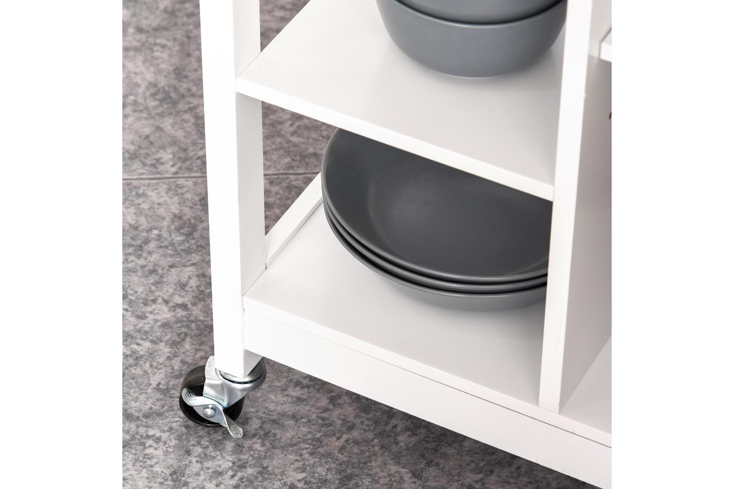 Homcom MDF Kitchen Storage Trolley Cart | White/Natural-8