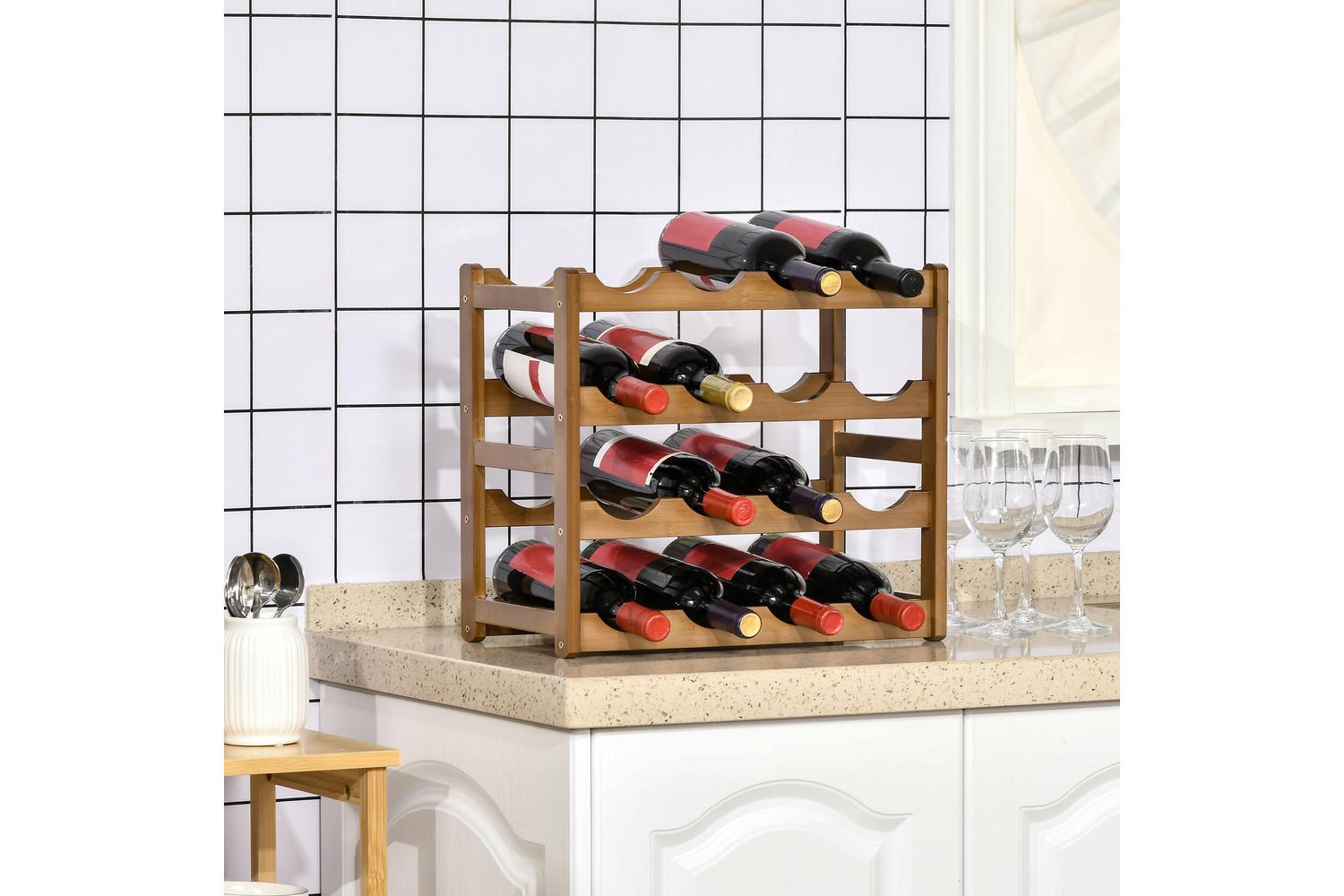 Homcom Freestanding Bamboo Wine Rack with 16 Bottles Holder | Brown